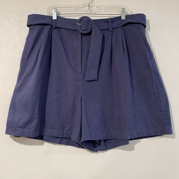 ModCloth x Princess Highway Women’s 22 Linen Belted High Waist Shorts | Navy Ple - Picture 1 of 9